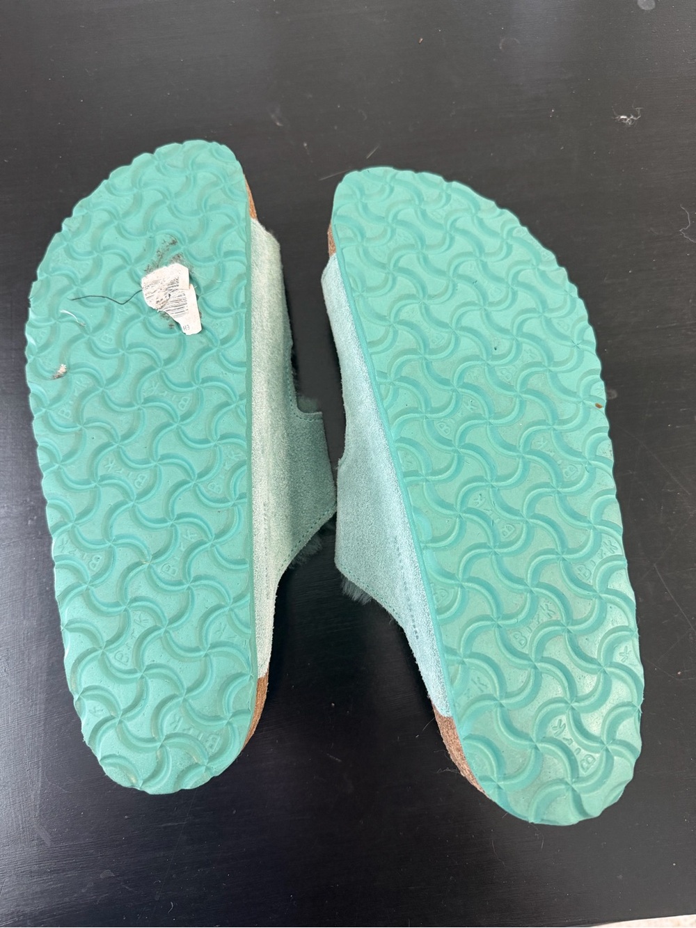 Aqua fur lined Birkenstocks - Picture 4 of 4
